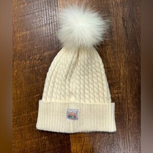 Girls cream Pom Pom beanie hat